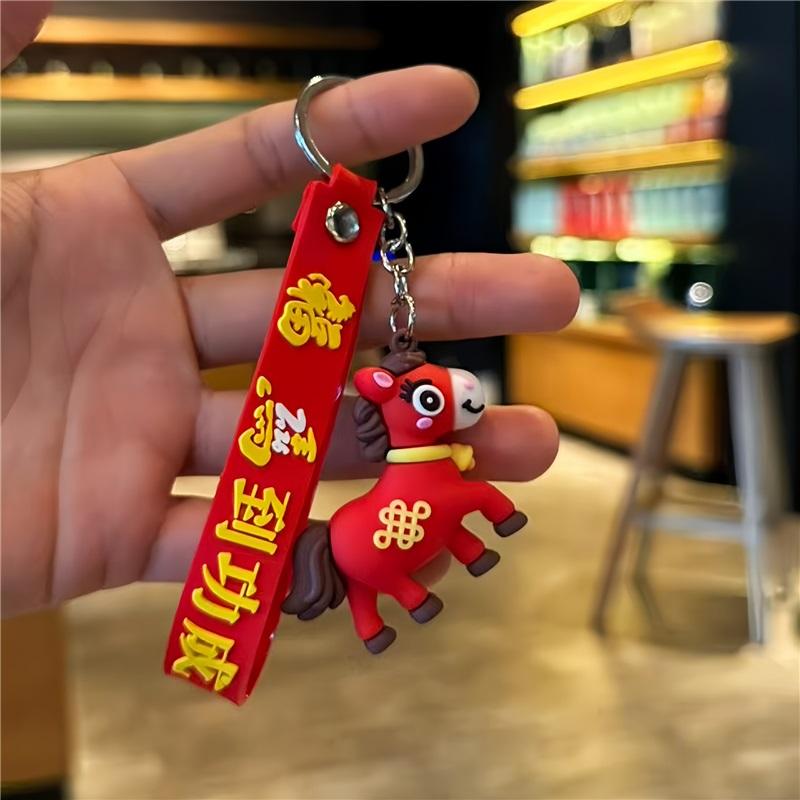 Blessed Soon Cartoon Pony Key Chain Pendant Zodiac Horse Figurine Student Bag Pendant Car Key Chain
