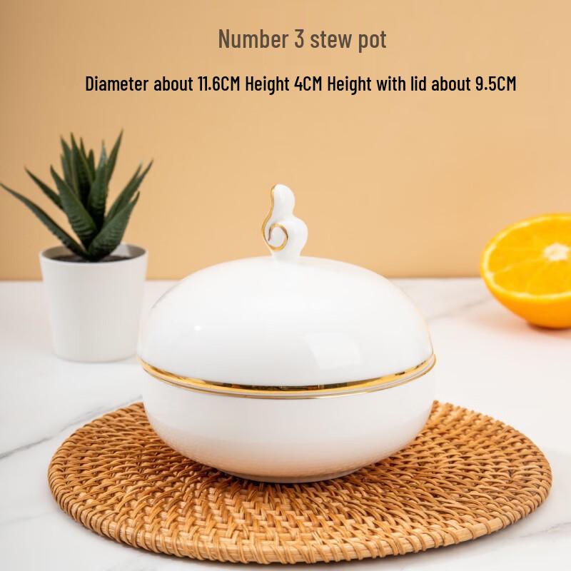 Керамическая супница Qianxing с золотой отделкой и крышкой