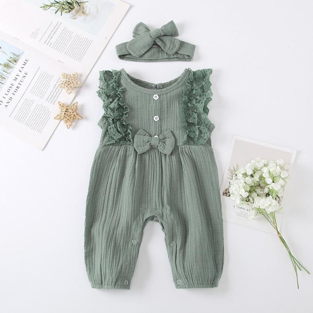 0-18 Months Baby Girl Bodysuit Newborn Baby Girl Romper Sleeveless Jumpsuits+Headband Infant Girl Summer Fashion Playsuit Outfit