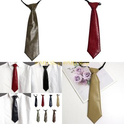 49MD Harajuku Tie Women Men Student Uniform Faux Leather Color Pre Tied Necktie