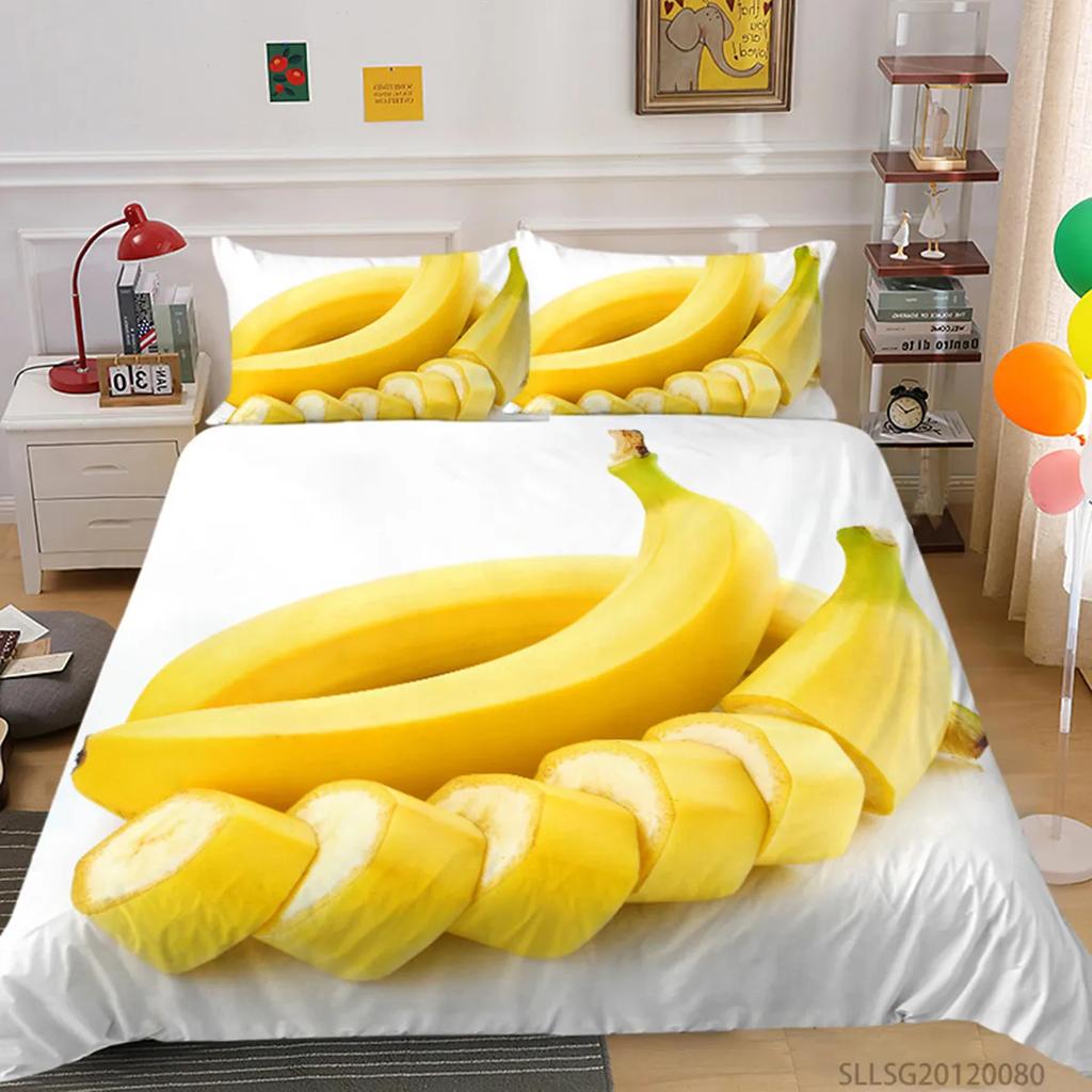 Yellow Banana Sweet Tropical Fruit Duvet Cover For Children Adult Vegetarian Polyester Quilt Cover Bedroom Decoration Queen Size