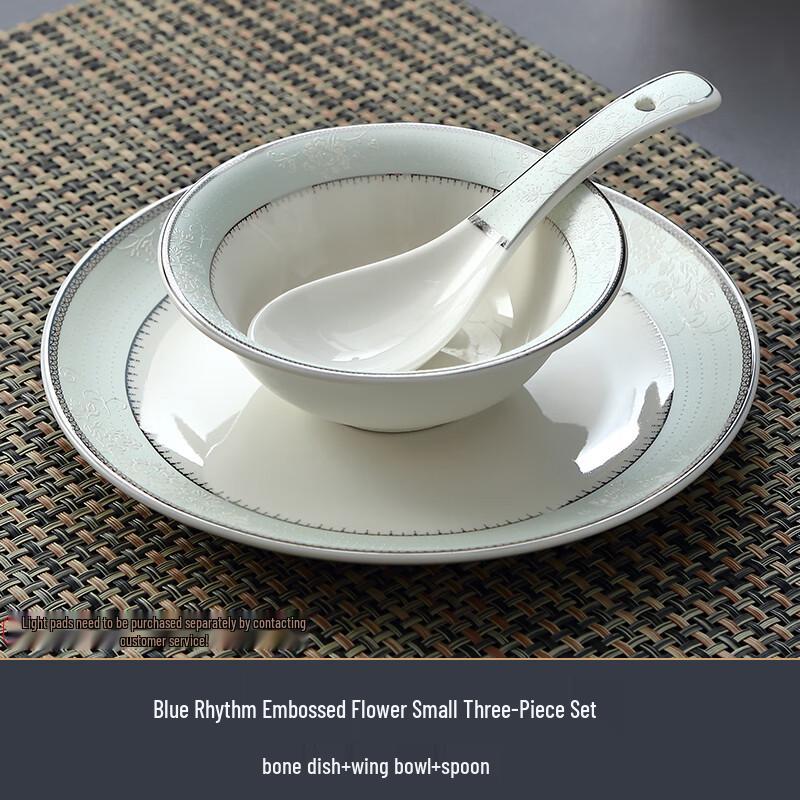 SMVP Синий Стихотворный Рельефный Керамический Набор Посуды с Серебряным Ободком