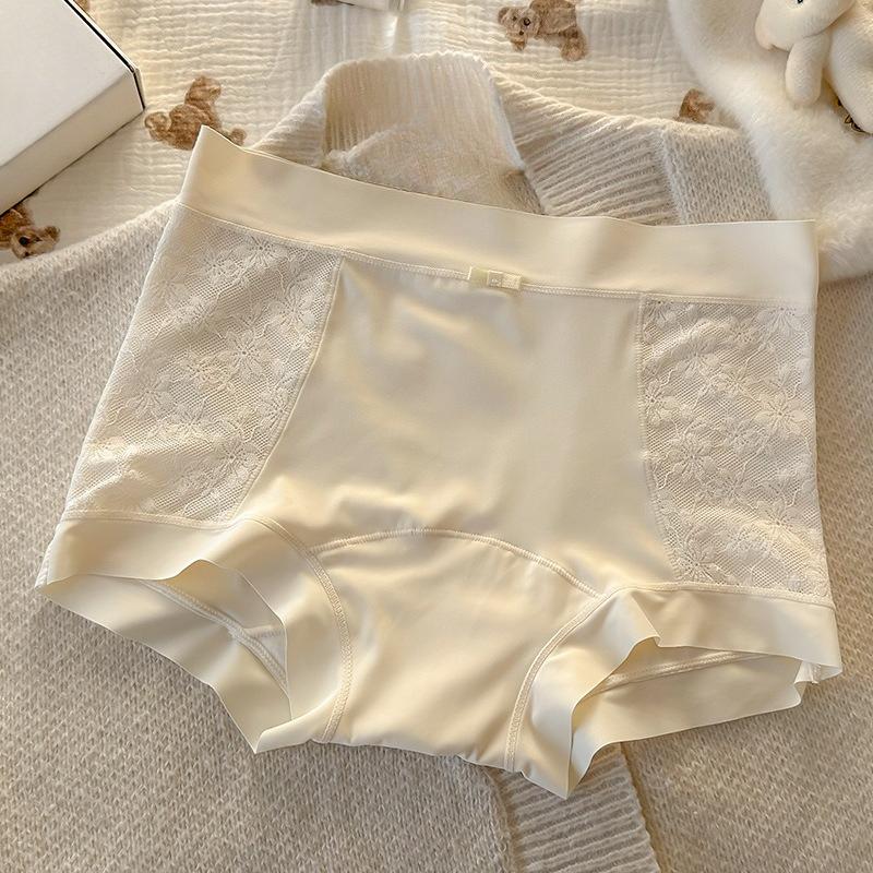 Female Summer Ice Silk Cotton 10A Antibacterial Extended Crotch No Trace Small Waist Flat Angle Briefs