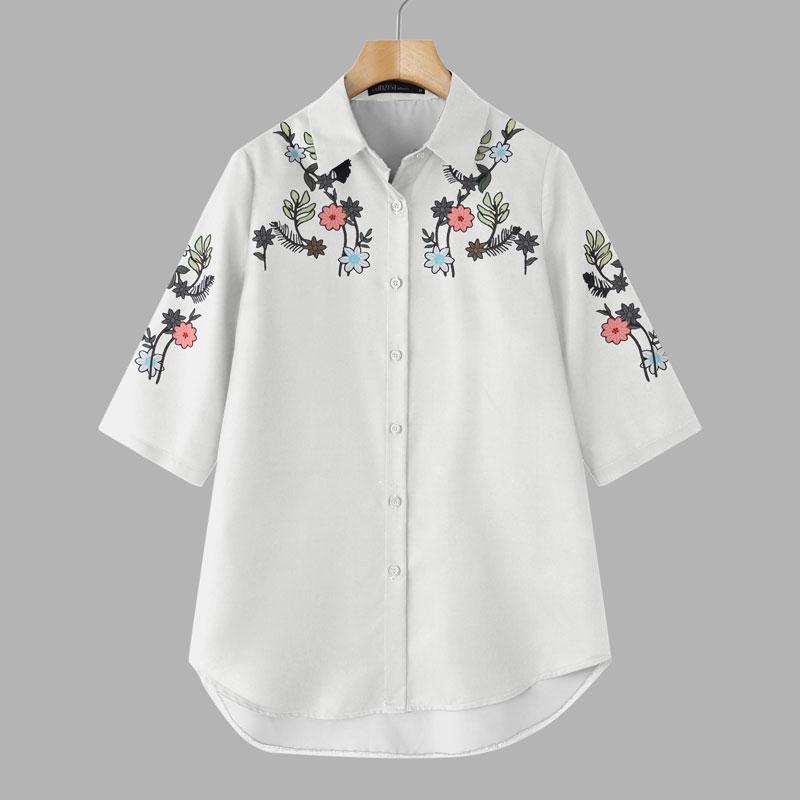 ZANZEA Womens Turn Down Collar Loose Half Sleeve Floral Print Shirts