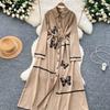 Elegant Butterfly Embroidered Polo-neck Vintage Long Sleeves Single Breasted Slim A-line Long Dress French High Street Clothing