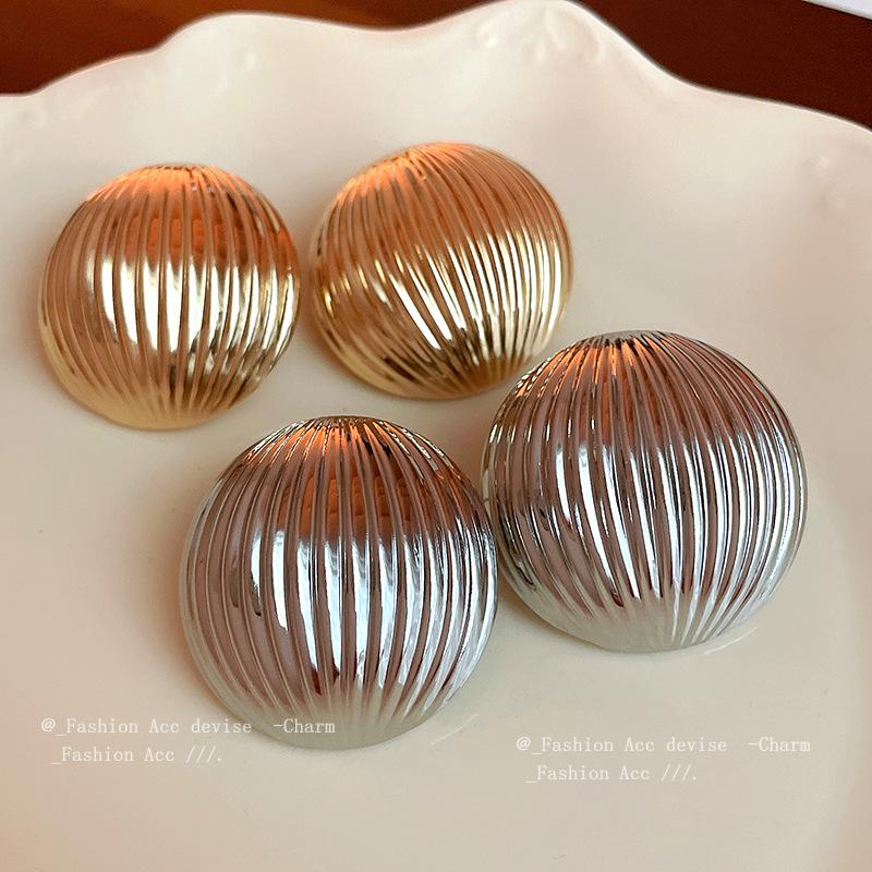 Silver Needle Semicircle Metal Earrings - European & American Exaggerated Style Fashion Studs for Women