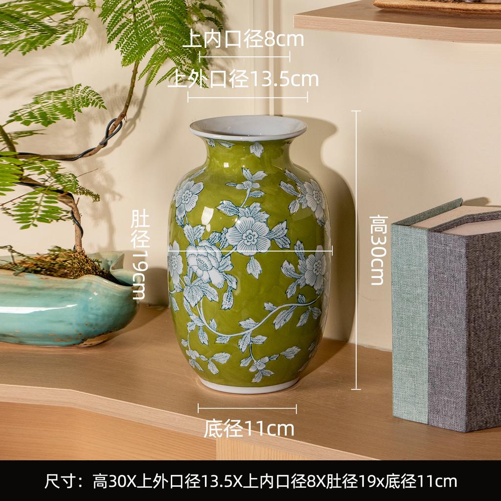 Chinese Blue and White Porcelain Ceramic Vase Colored Handmade Rose Ceramic Jar Flower Vase Flowerpot Home Decoration
