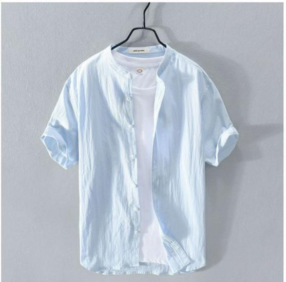 

Мужская летняя свободная льняная рубашка с коротким рукавом - повседневный топ в ретро-китайском и японском стиле 3XL