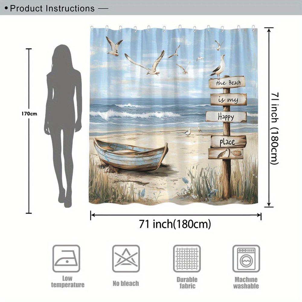 Seaside Beach with Boats and Driftwood Shower Curtain for Bathroom Decor, Perfect for Adding Coastal Charm
