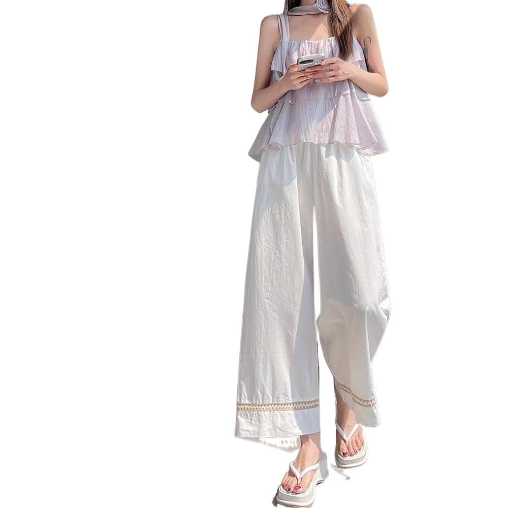 Women's High-Waisted Lace Wide-Leg Pants - Summer 2026, Versatile and Lightweight, Nine-Tenth Length