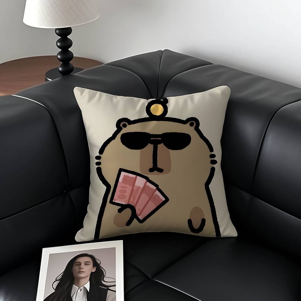 Cute Cartoon Companion Capybara Pillow Case Anti-dustmite Pillowcase Invisible zipper silky short plush Sofa cushion cover