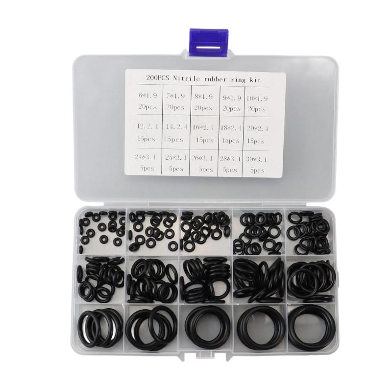 

200Pcs Nitrile Rubber O Rings Kits Rubber O Rings Sealing Gasket Washer Seal Assortment Set Resist Oil and Heat O Rings 1