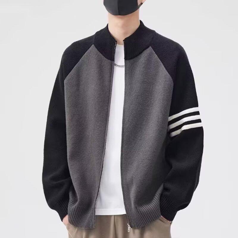 Unisex Slim Fit Korean Style Knitted Cardigans with Striped Edges