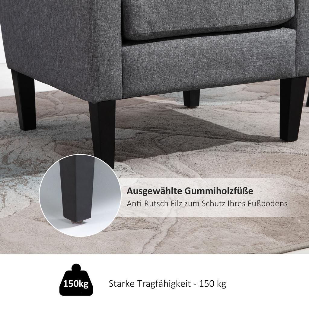 Single Armchair, Recliner Chair, Upholstered Chair with Wooden Legs, Linen-Look Fabric, 66 x 72 x 74 cm, Light Grey