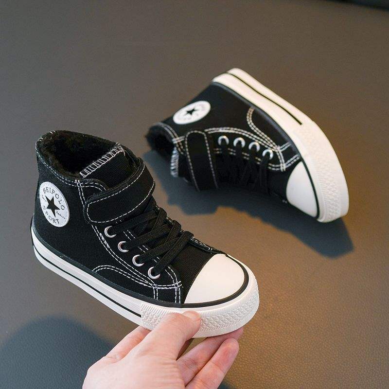 Thickened children's cotton shoes, girls' winter velvet warm canvas shoes, high-top boys' shoes 2025 baby autumn and winter shoes