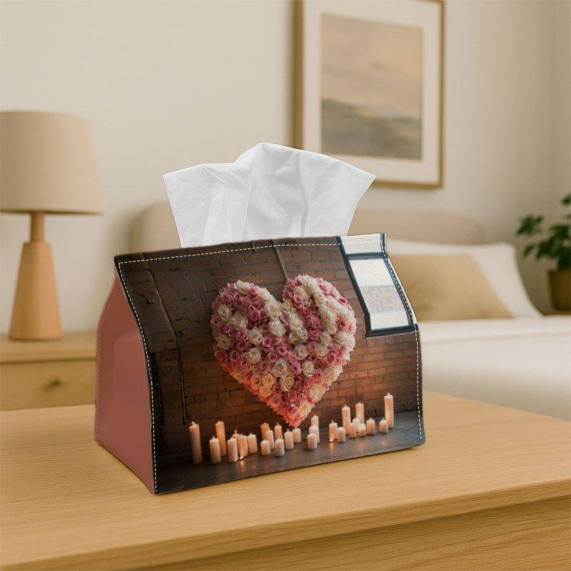 Large Heart-Shaped Wreath Tissue Box Holder Made of Pink And White Roses - A Versatile Napkin Dispenser for Home, Parties, And Car Decoration - A Deco