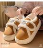 Women's Retro Velcro Cotton Slippers - Non-Slip, Warm Velvet, Full Heel for Autumn/Winter.