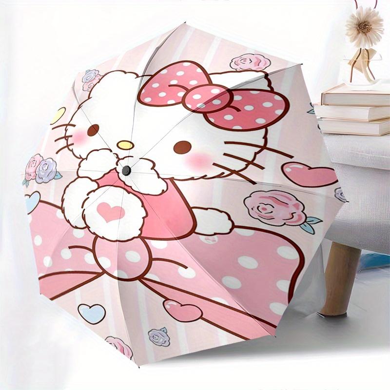 Hello Kitty,Bow Automatic Folding Umbrella-Simple 8-Rib Design, Bright Cartoon Pattern, Durable Iron Frame, Suitable For Travel, Outdoor, Be