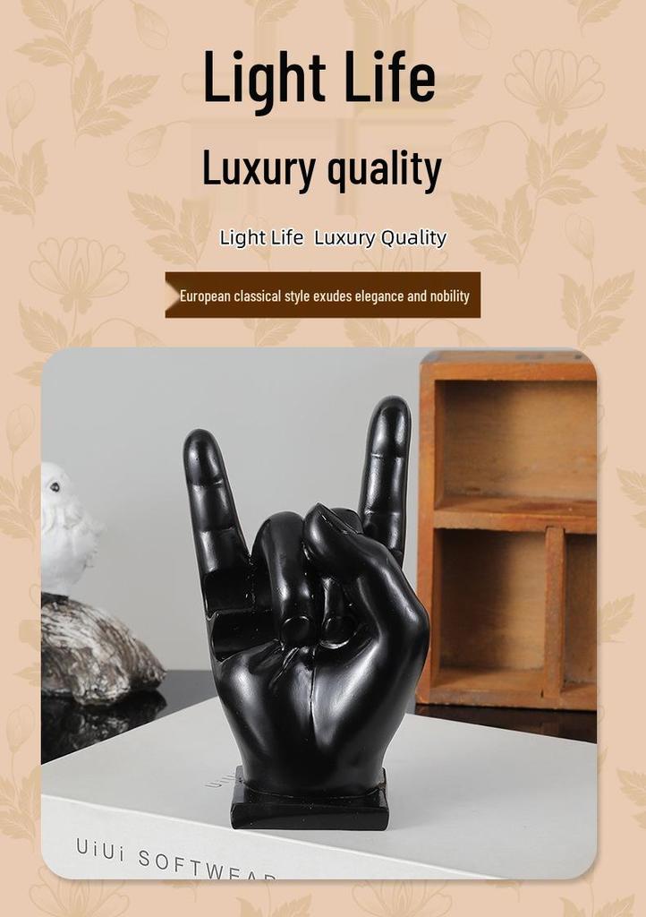 Crossed Rock Band Hand Gesture Resin Ornament for Office or Living Room Decor