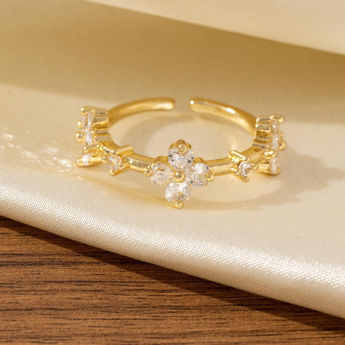 New Arrivalaccessible Luxury Lucky Four-leaf Clover Ring Niche Style Design Four-pointed Star Opening Adjustable Ring Four-leaf Clover Ring adjustable opening