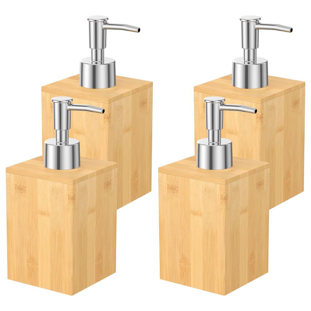2/4Pcs Bamboo Soap Dispenser 250ml Wooden Lotion Pump Dispenser with Stainless Steel Pump Kitchen Bathroom Distribution Bottle