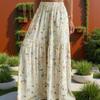 Pantalones de Mujer Cintura Elástica Estampado Floral Diseño de Empalme Pierna Ancha Pantalón Largo con Bolsillos Viaje Trabajo Escuela Uso Diario