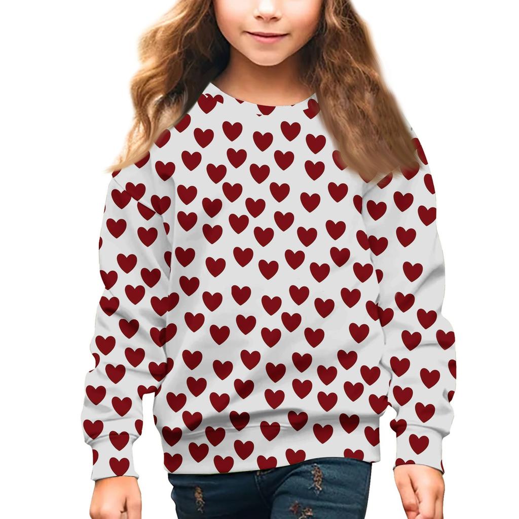 Girls Round Neck Pullovers For Kids Valentine's Day Printed Tops