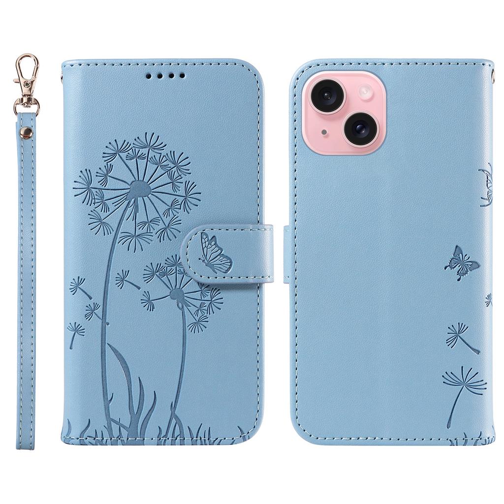 For iPhone 15 Leather Case Wallet Phone Cover Dandelion Imprint