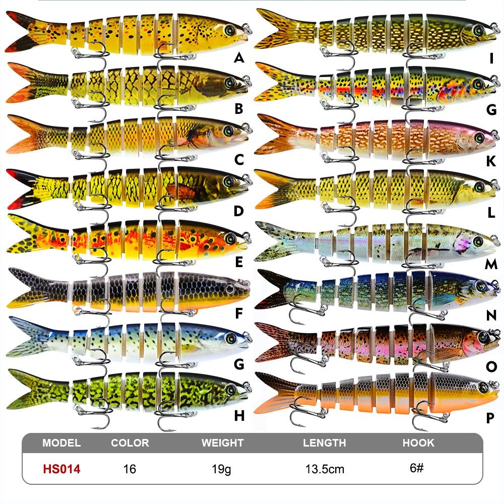 1PC [Ready Stock] 8 Sections Fishing Lure 13.5cm/19g 10cm/15.5g Jointed Swimbait Sinking Trout Wobbler Bait 6# Hook Fishing Tackle