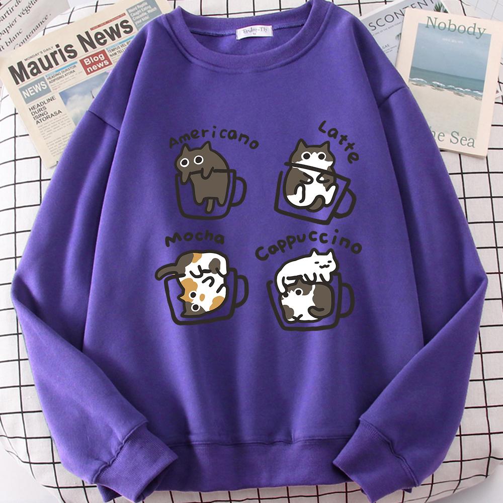 American Style Coffee Cat Cute Print Hoody Men Cartoon Street Clothing Prints Hoodies Japan Harajuku Sweatshirt Hoodie