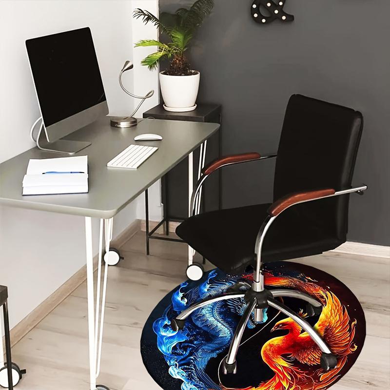 

1pc Office Carpet Chair Mats Yin Yang Dragon Phoenix Art Perfect for Decorating Office Chairs, Living Rooms, Or Bedrooms 80cm