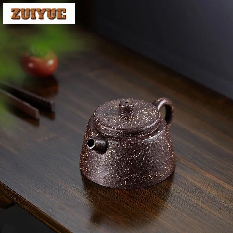 230ml Yixing Purple Clay Teapots Handmade Fish Cover Pot Raw Ore Coarse Sand Purple Jade Gold Sand Kettle With Filter Zisha Tea