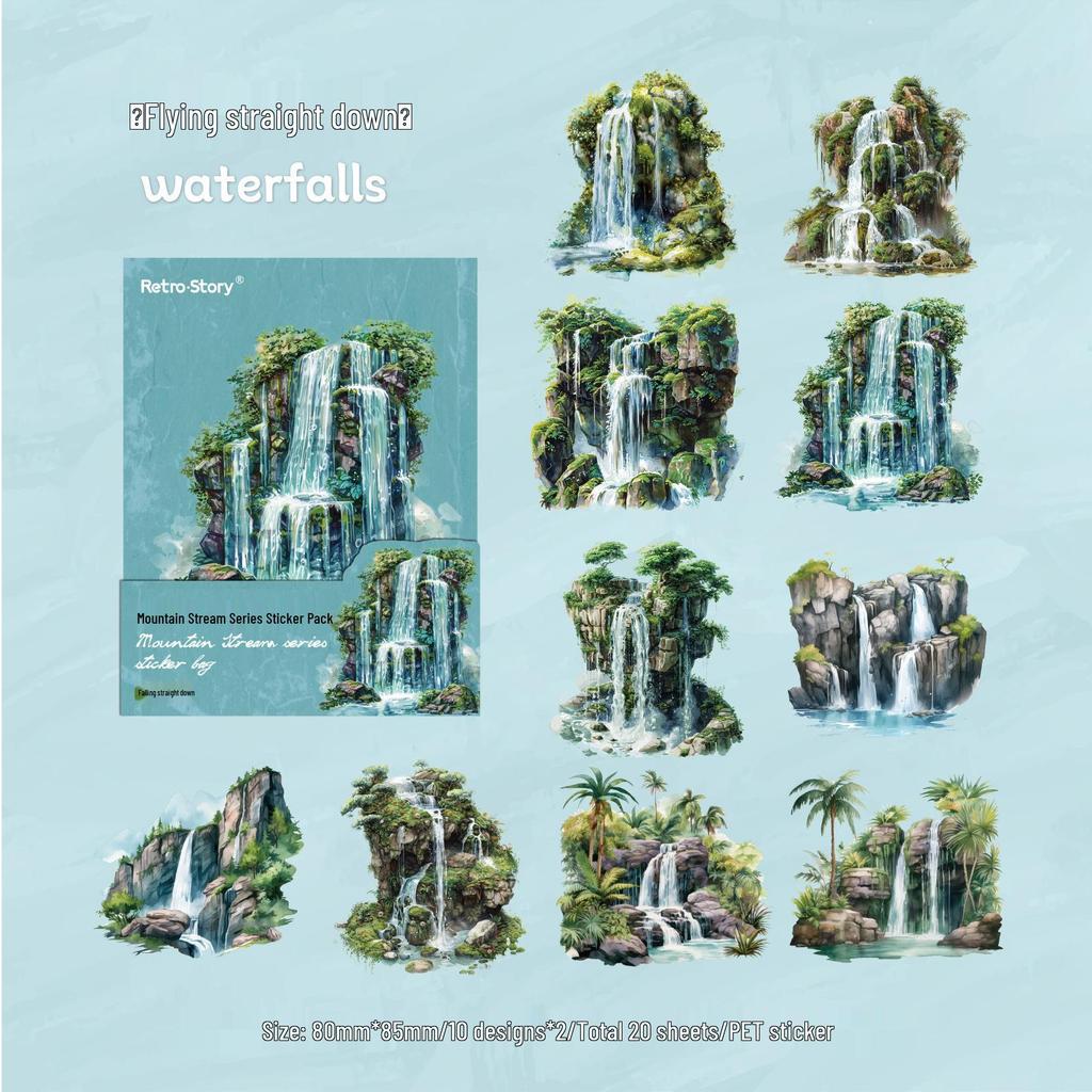 RetroStoryPET Mountain Stream Sticker Pack: Aquascaping & DIY Journal Decorations