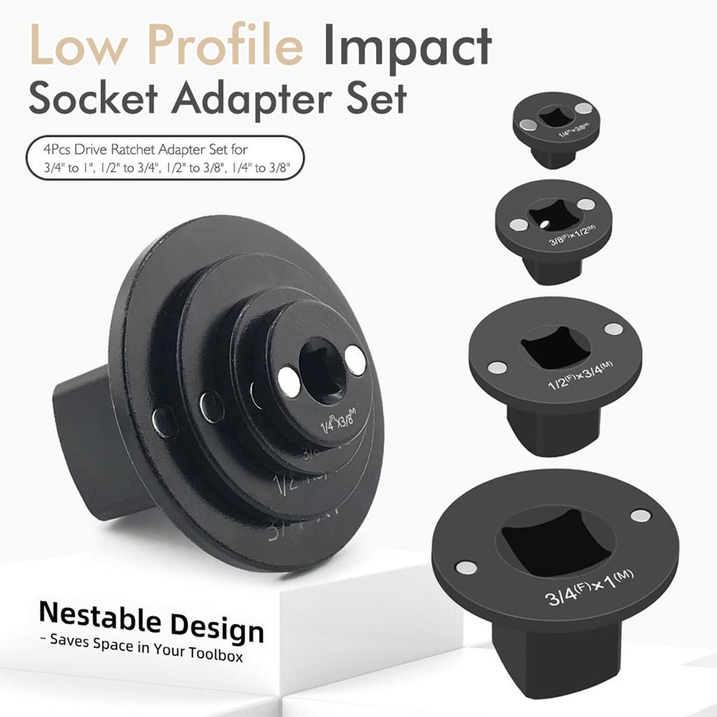 4PCS Low Height Heavy Duty Socket Adapter Set Ratcheting Wrench Adapter Kit 3 8 To 1 2 1 4 To 3 8 3 4 To 1 1 2 To 3 4
