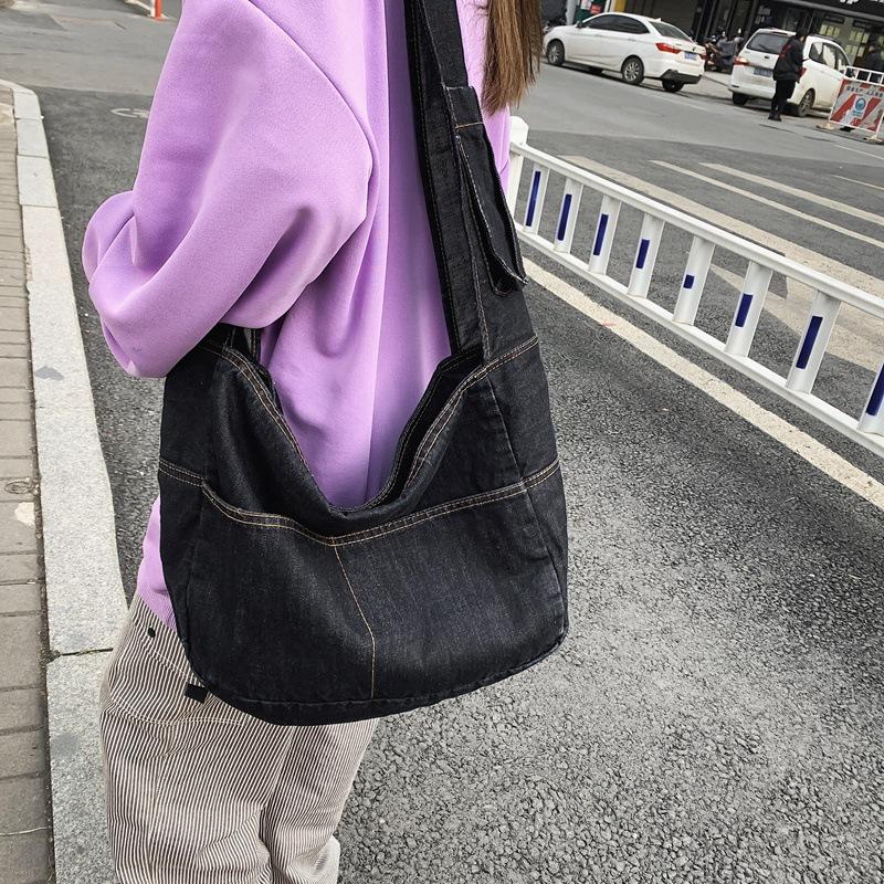 Denim Bag Women's Shoulder Shopping Bag College Student Large Capacity Class Bag