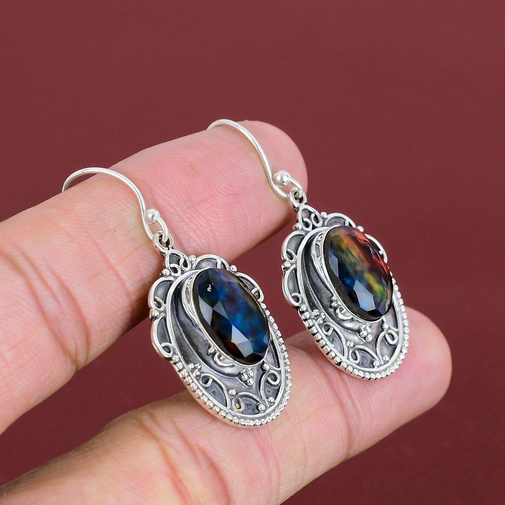 Faceted Ammolite Earring Gemstone Earrings Handmade Jewelry 925 Sterling Silver Earring Vintage Earring Anniversary Gifts Birthstone Jewelry