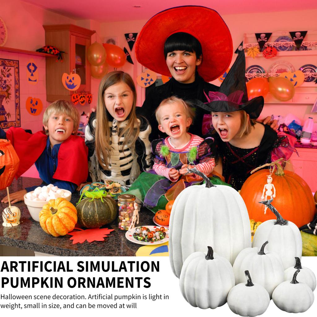 7PCS Artificial Pumpkins Set Large Fake Simulation Pumpkin Halloween House Decoration  Thanksgiving Realistic Fall Autumn Harves