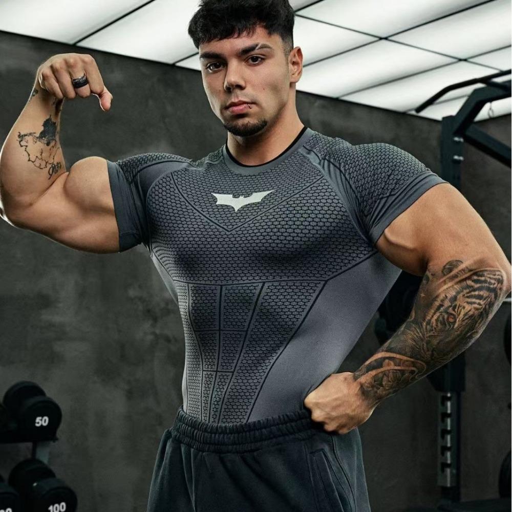 American Bat Short Sleeve Fitness Tight Fit Show Muscle Slimming Fast Drying Breathable T-shirt for Sports Men S