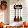 Halloween Yard And Porch Supplies Broom Parking Sign with 3 Witch Brooms, Hocus Pocus Themed Wooden Sign, Party Ornaments Funny Wall Hanging