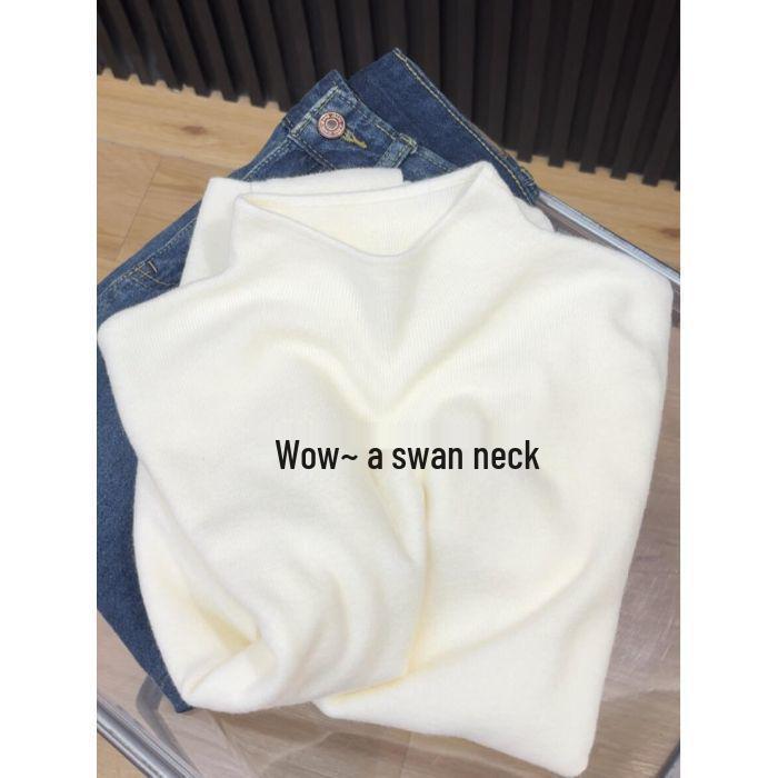 

Осенне-зимний облегающий вязаный свитер с высоким воротом - Топ с длинным рукавом однотонный One Size