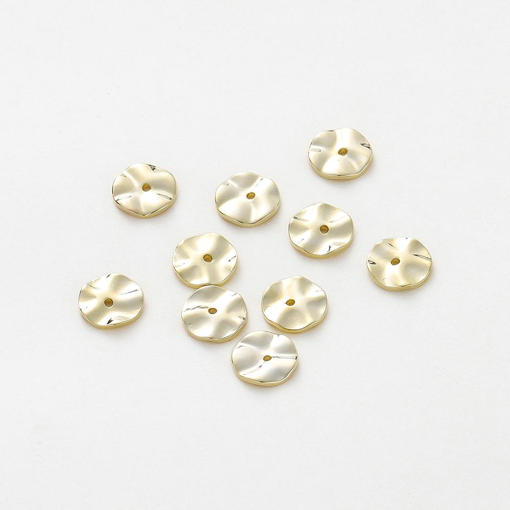 30pcs/lot 14K 18K Gold Plated 4 6 8mm Flat Round Metal Spacer Beads Wave Necklace Beads For Earing Bracelet Jewelry Components