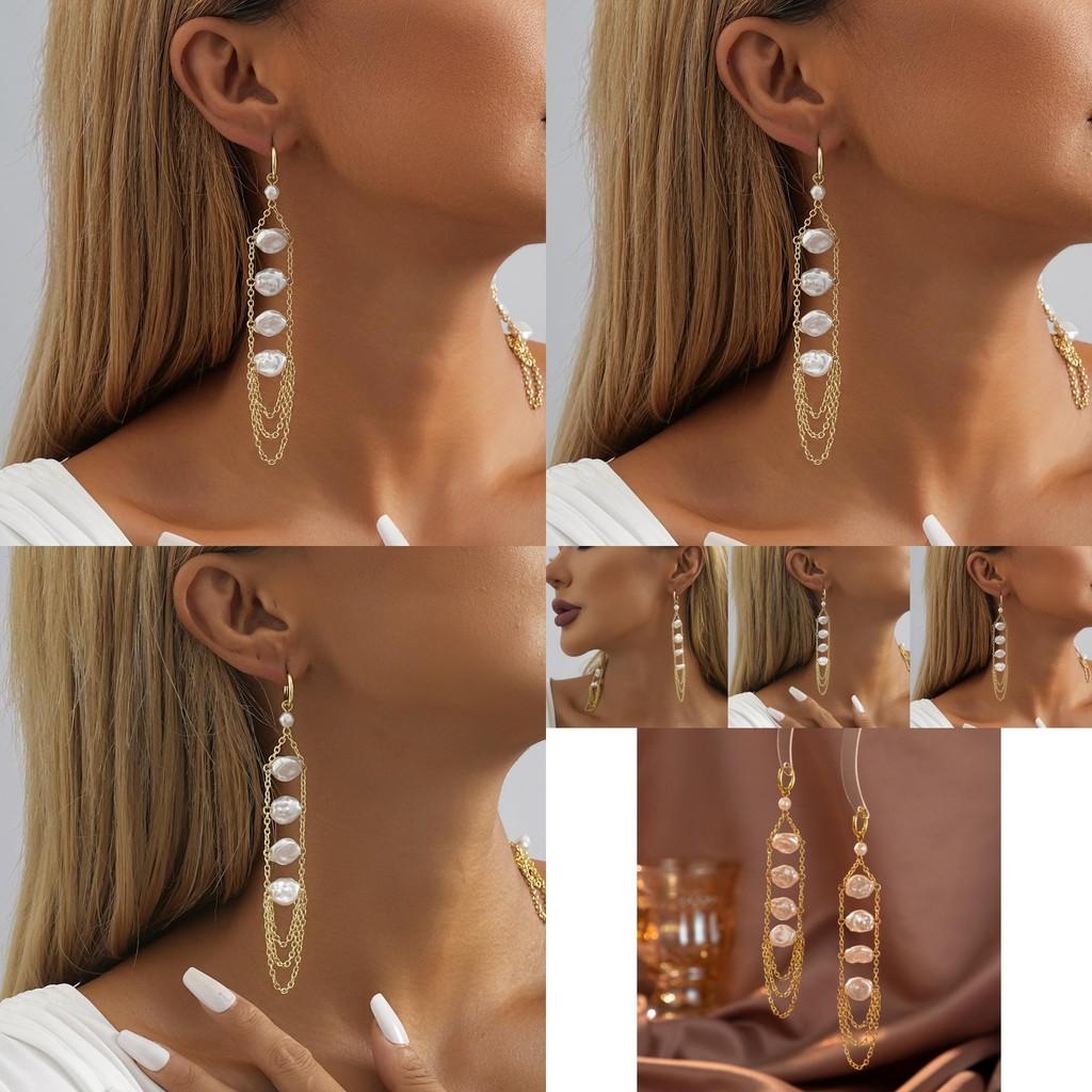 Elegante unregelmäßige Kunstperlen-Hängeohrringe für Damen Moderner Quasten-Schmuck 2023