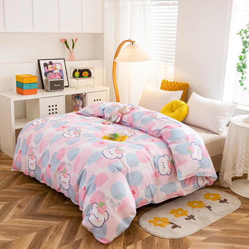 Kawaii Cartoon Bear Duvet Cover Cotton Girly Style Pattern Bedding Soft Skin-friendly Breathable Comforter Cover for Kids Girls