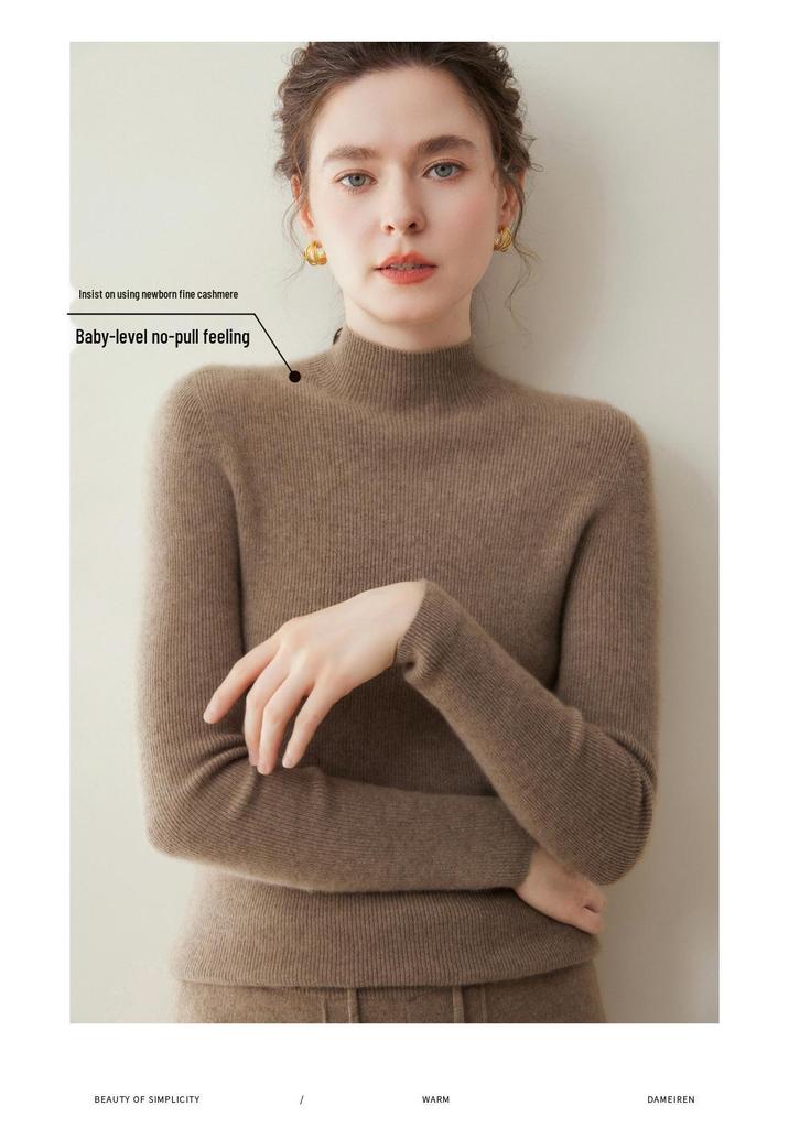 Lekasha Women's Striped Seamless Cashmere Knitwear - High Neck Autumn/Winter Top