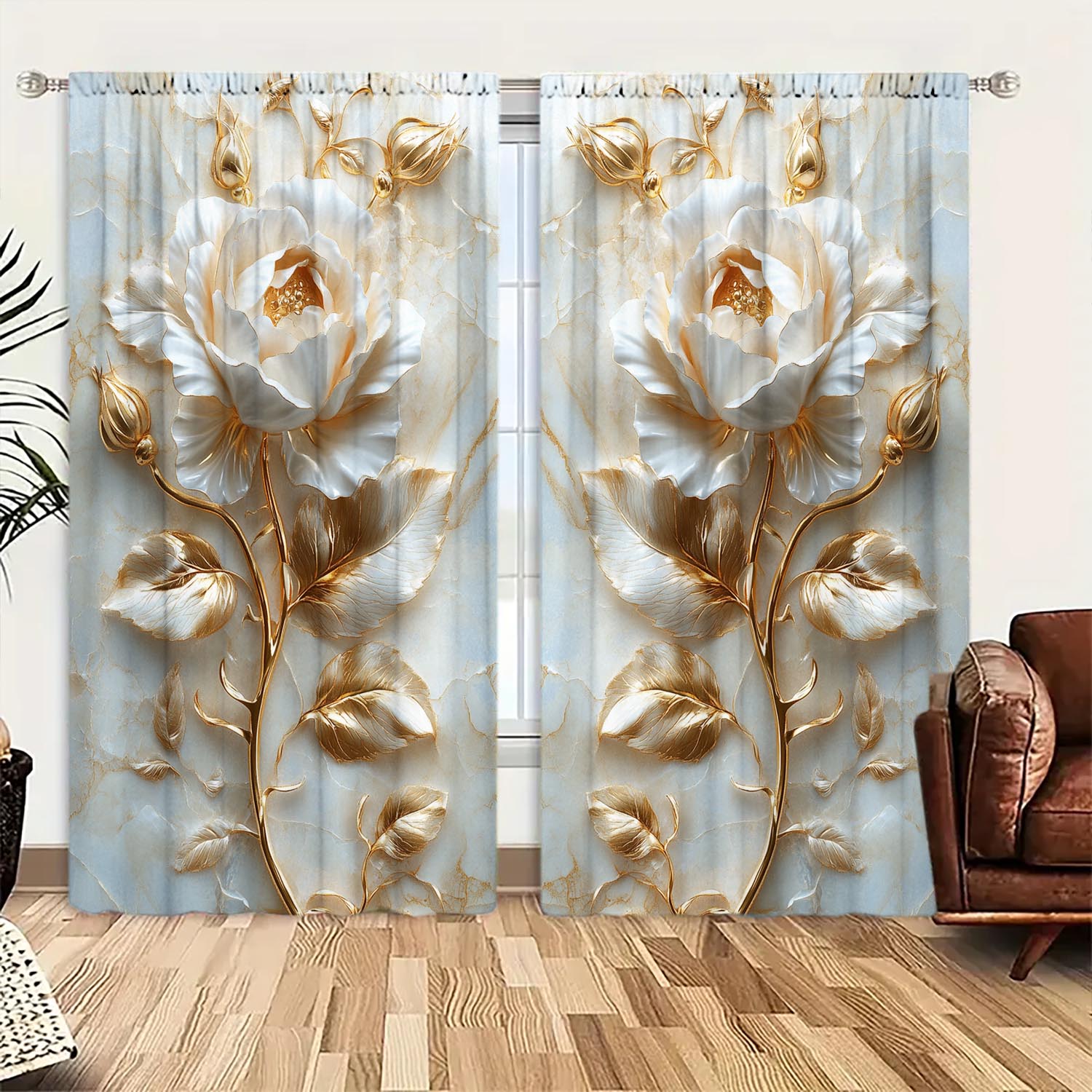 

2 Panels Gorgeous Relief Marble Rose Pattern Curtains Versatile Design Suitable for Any Style Creating a Peaceful Living Space 100*130 Grommet Top 1pcs