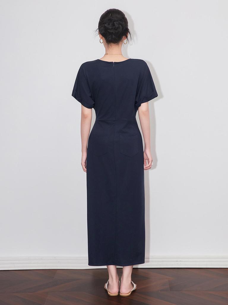 Aura Casual Round Neck Midi Dress – Women's Summer Style