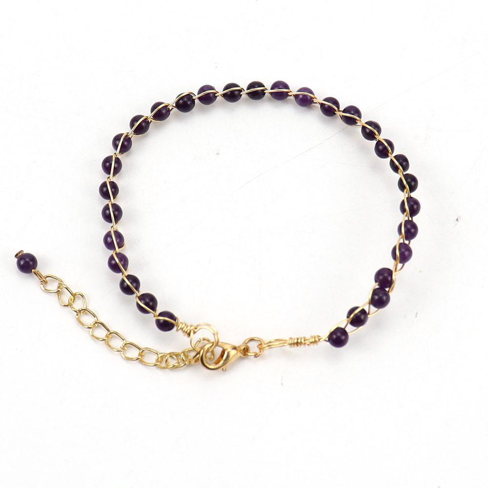 Personalized Handmade Gold Wrapped Agate Bead Crystal Bracelet Women'S Adjustable B75