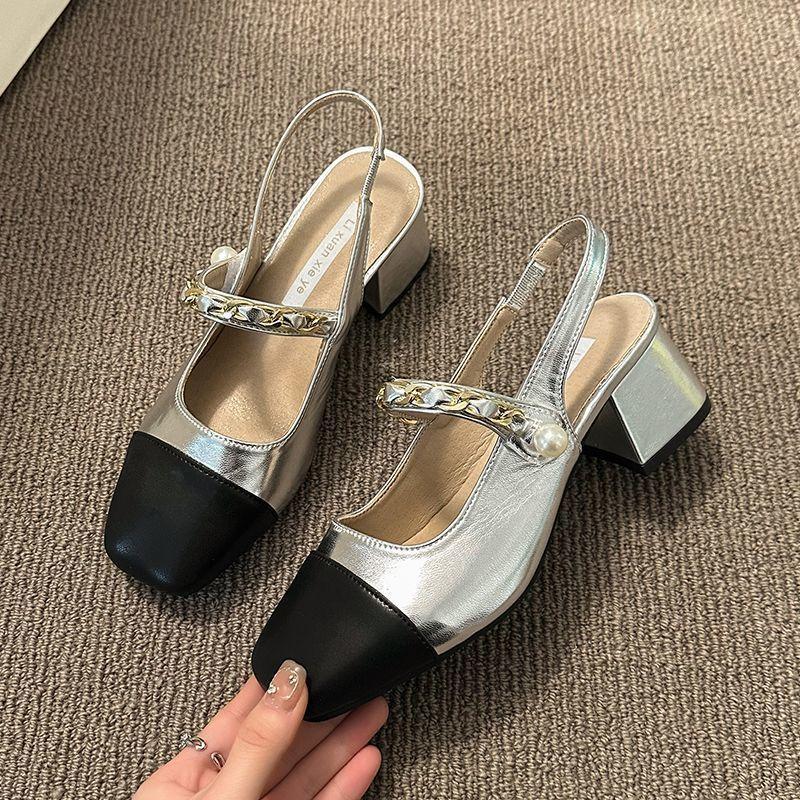 Color Matching Square Head High Heels Women's Thick Heels Women's Shoes Children's Summer New Mary Jane Sandals