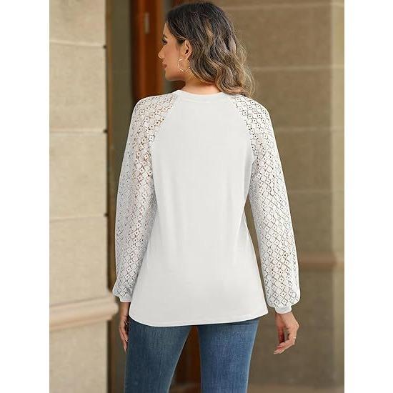 GMXIA Fall New Women's Long Sleeve Shirt for Women Lace Top Casual Autumn Knit Shirt