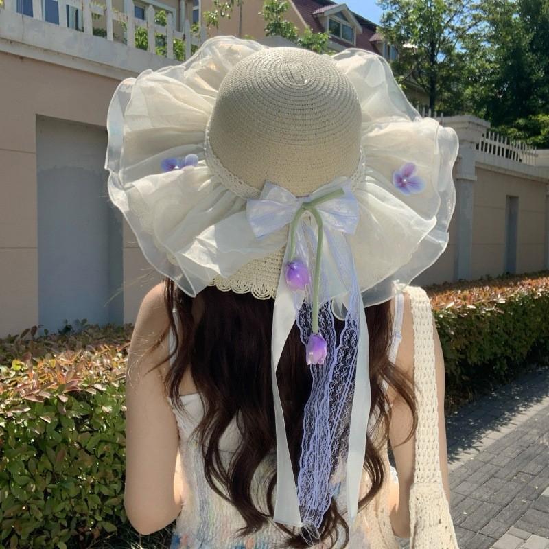 Summer Straw Hat With Large Brim For Beach And Sun Protection
